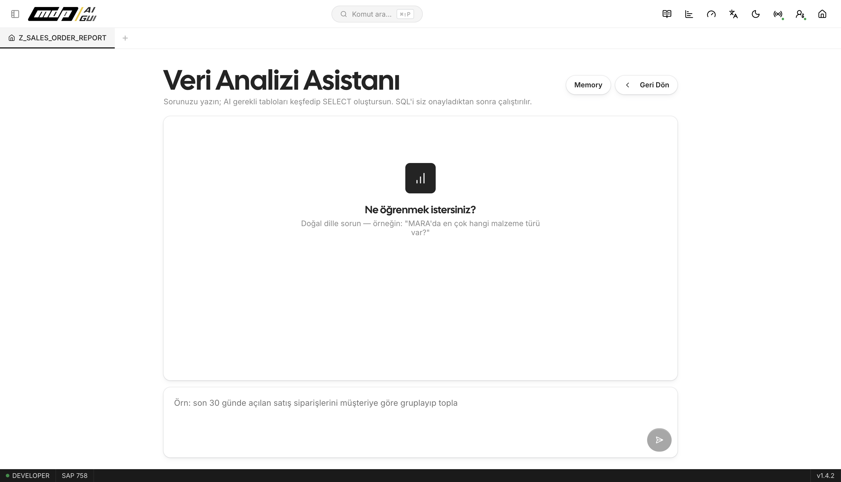 mdp/aigui — Doğal dille SAP veri analizi asistanı