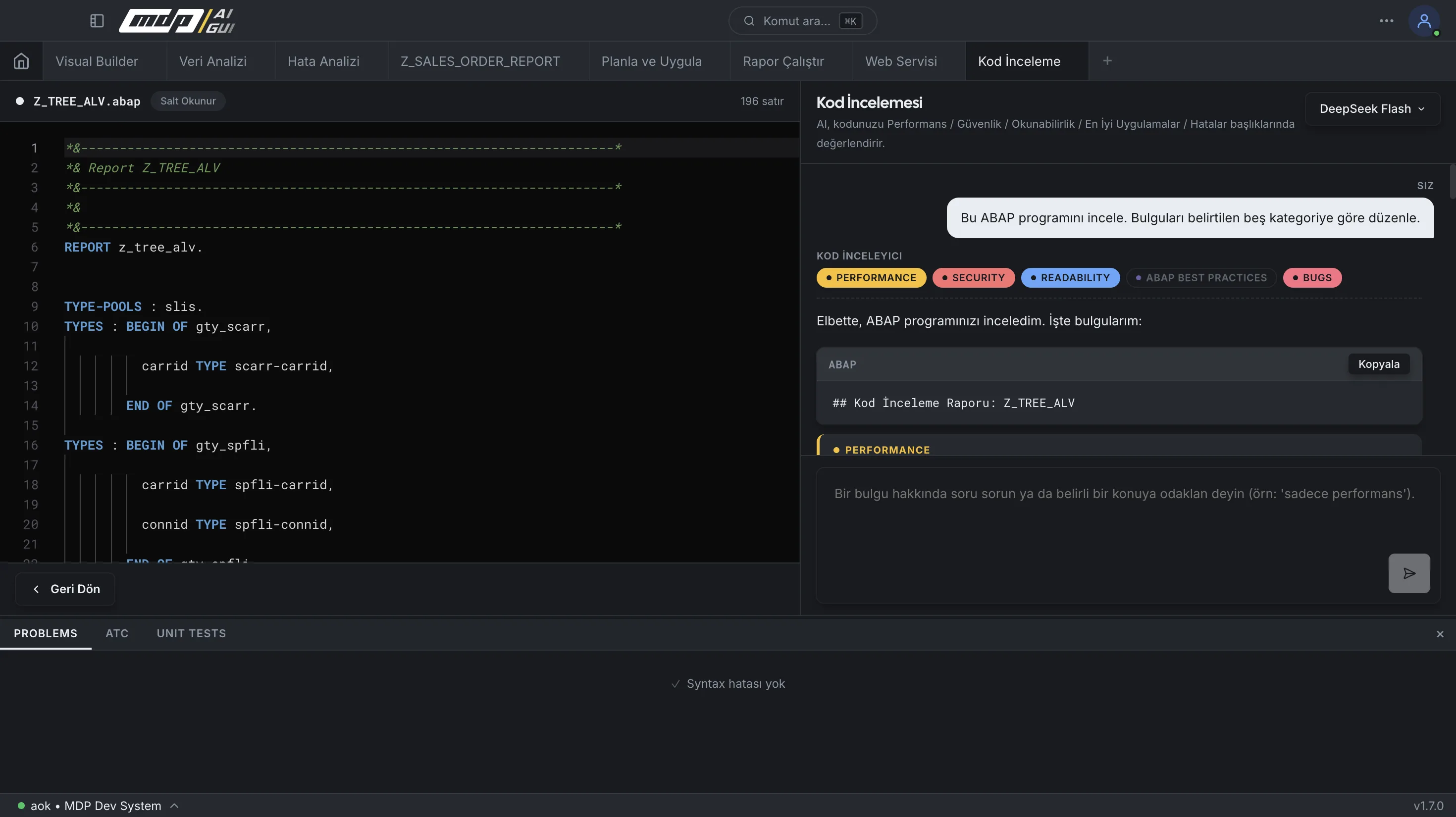 mdp/aigui — ABAP kod inceleme ve güvenlik analizi sonuç listesi