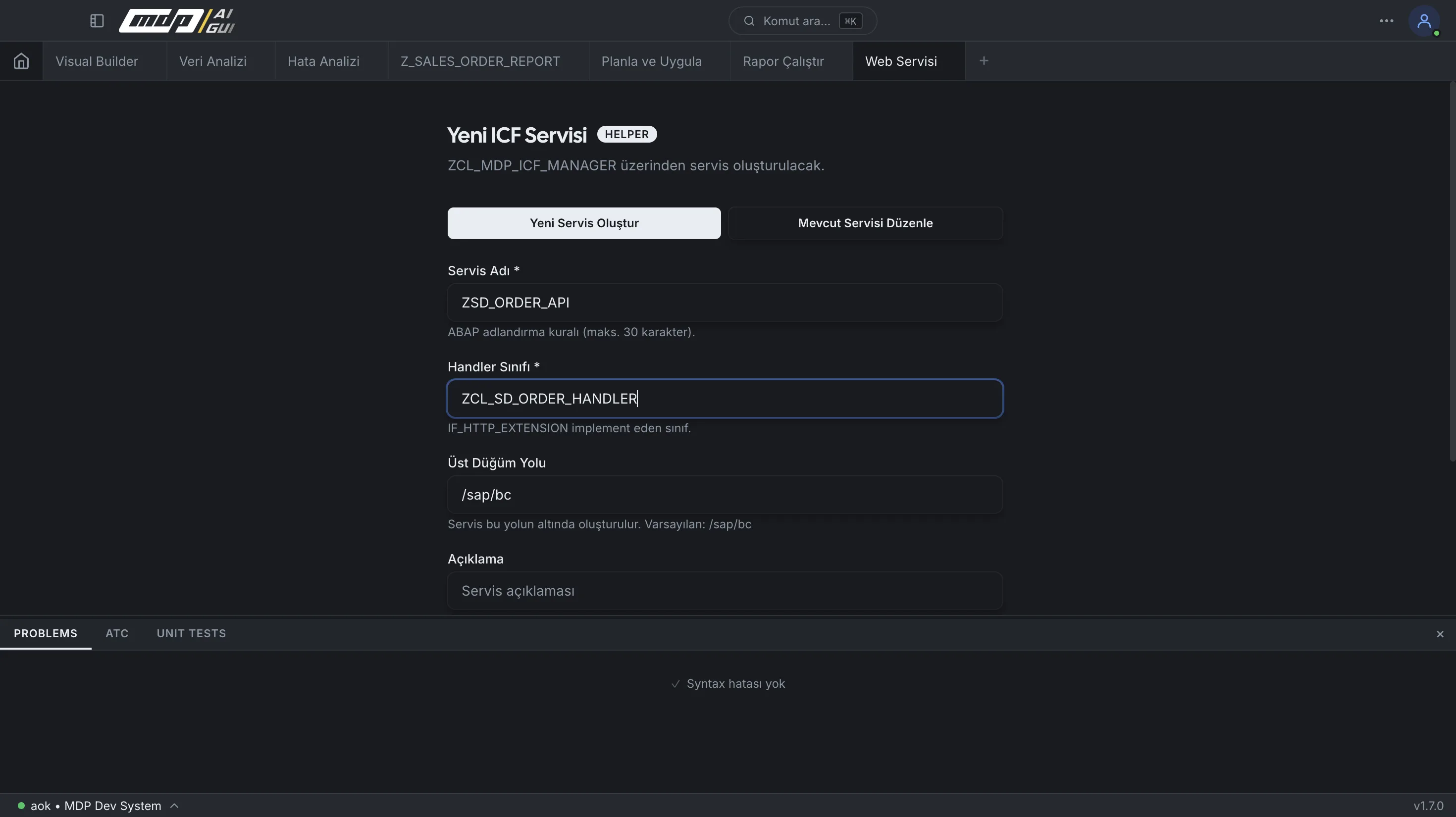 mdp/aigui — AI ile SAP ICF web servisi oluşturma ve aktivasyon