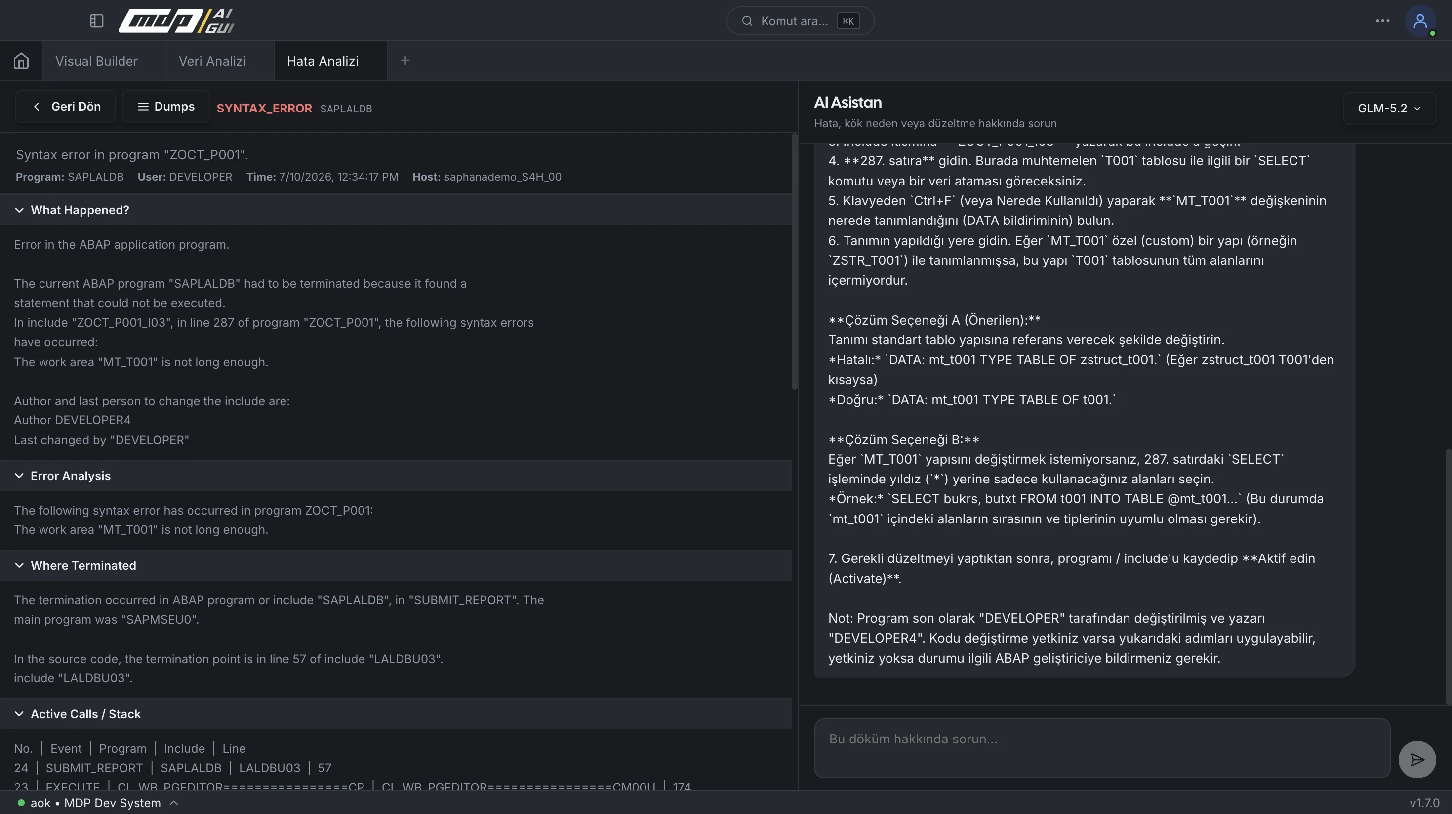 mdp/aigui — ST22 short dump analizi ve AI kök neden sohbeti